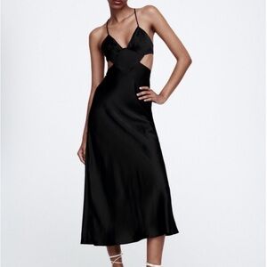 Zara Black Slip Dress with Plunge Neckline and Backless Design